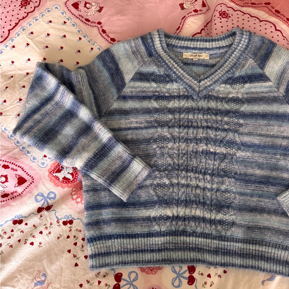 Blue Striped Knit Sweater